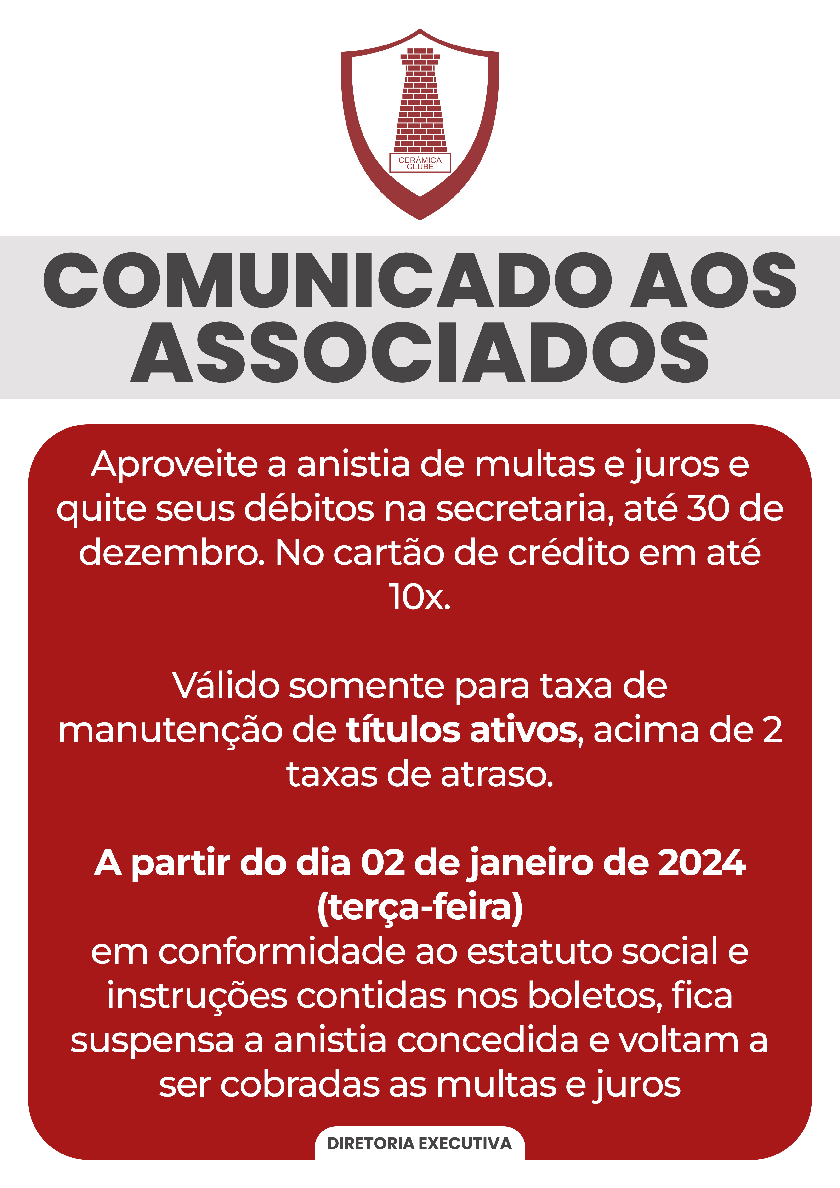 COMUNICADO – Anistia de Multas