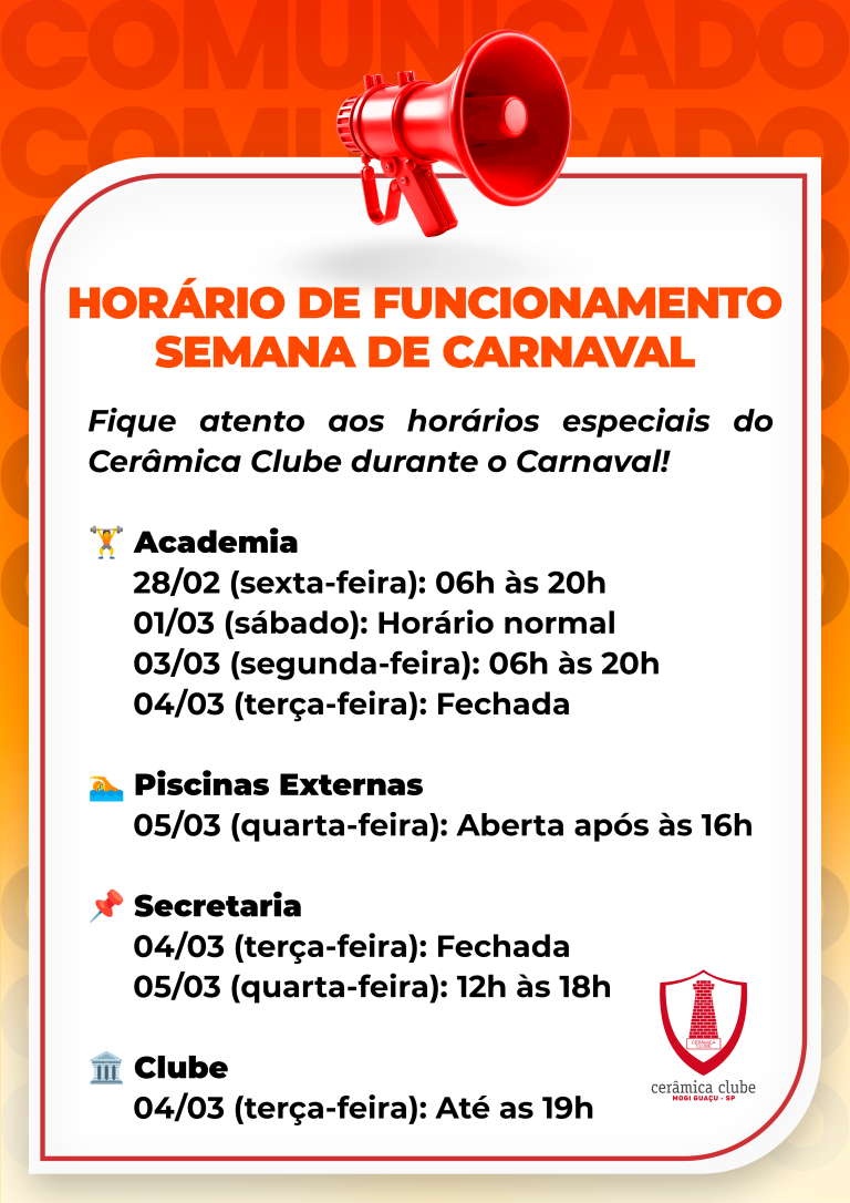 Leia mais sobre o artigo Horários Semana Carnaval