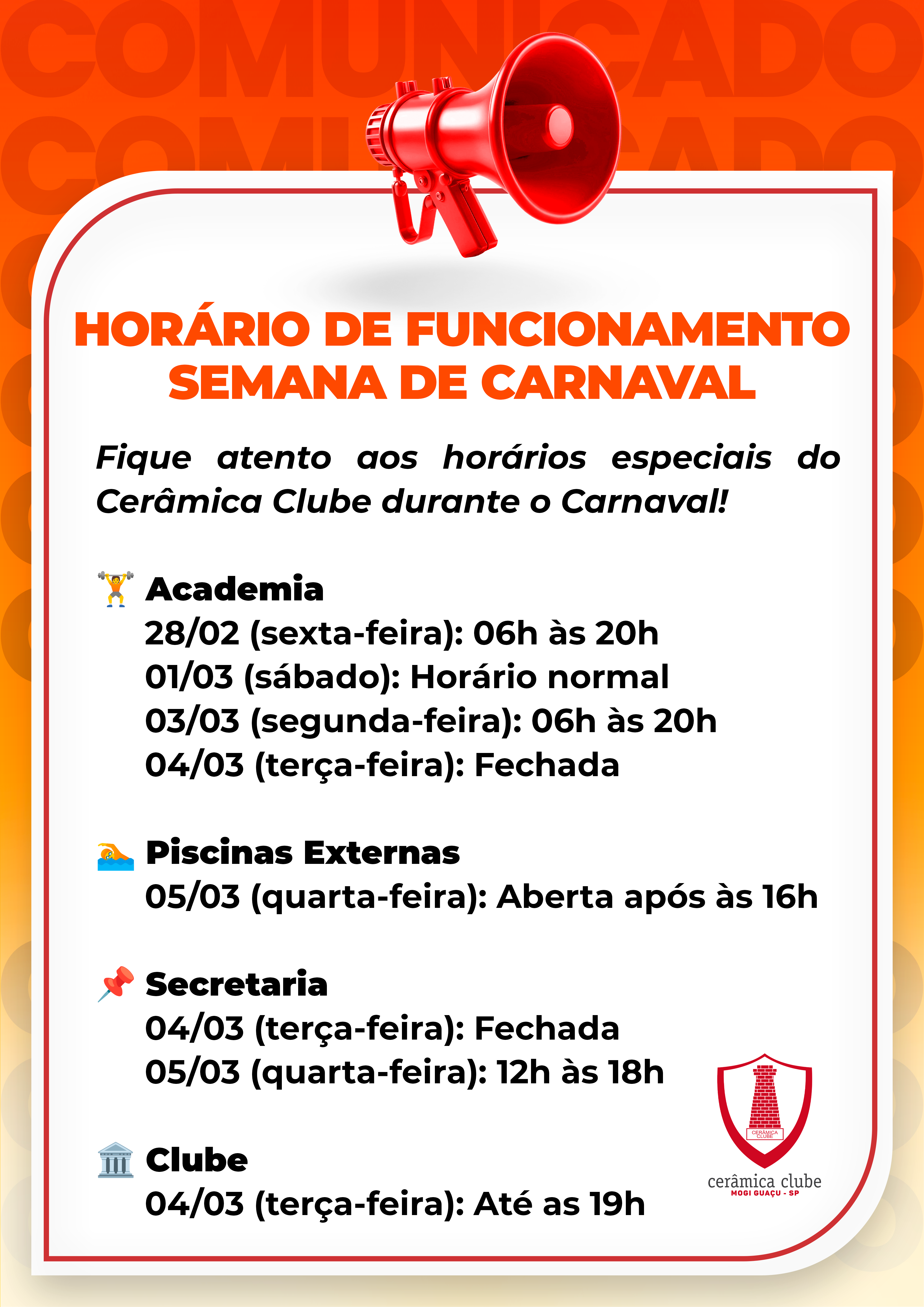 Horários Semana Carnaval