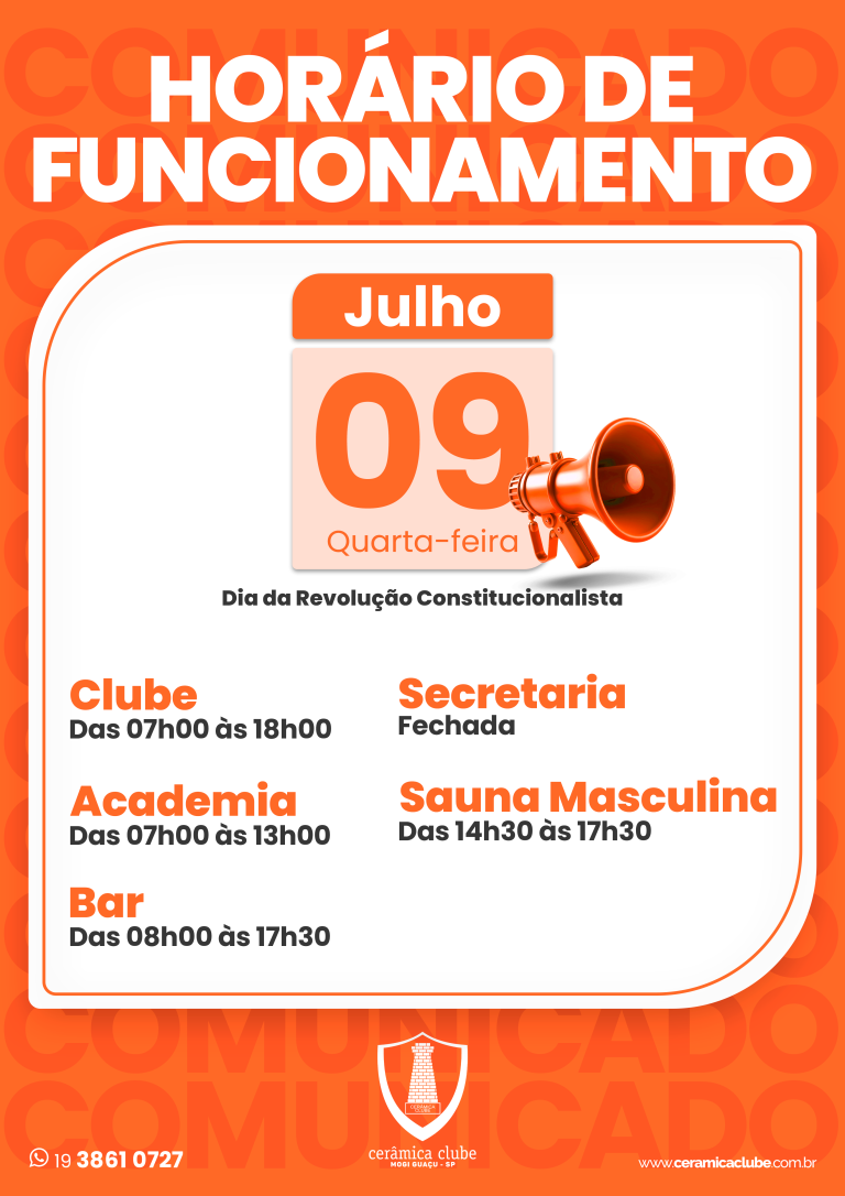Leia mais sobre o artigo Horário Funcionamento – Feriado 09/07