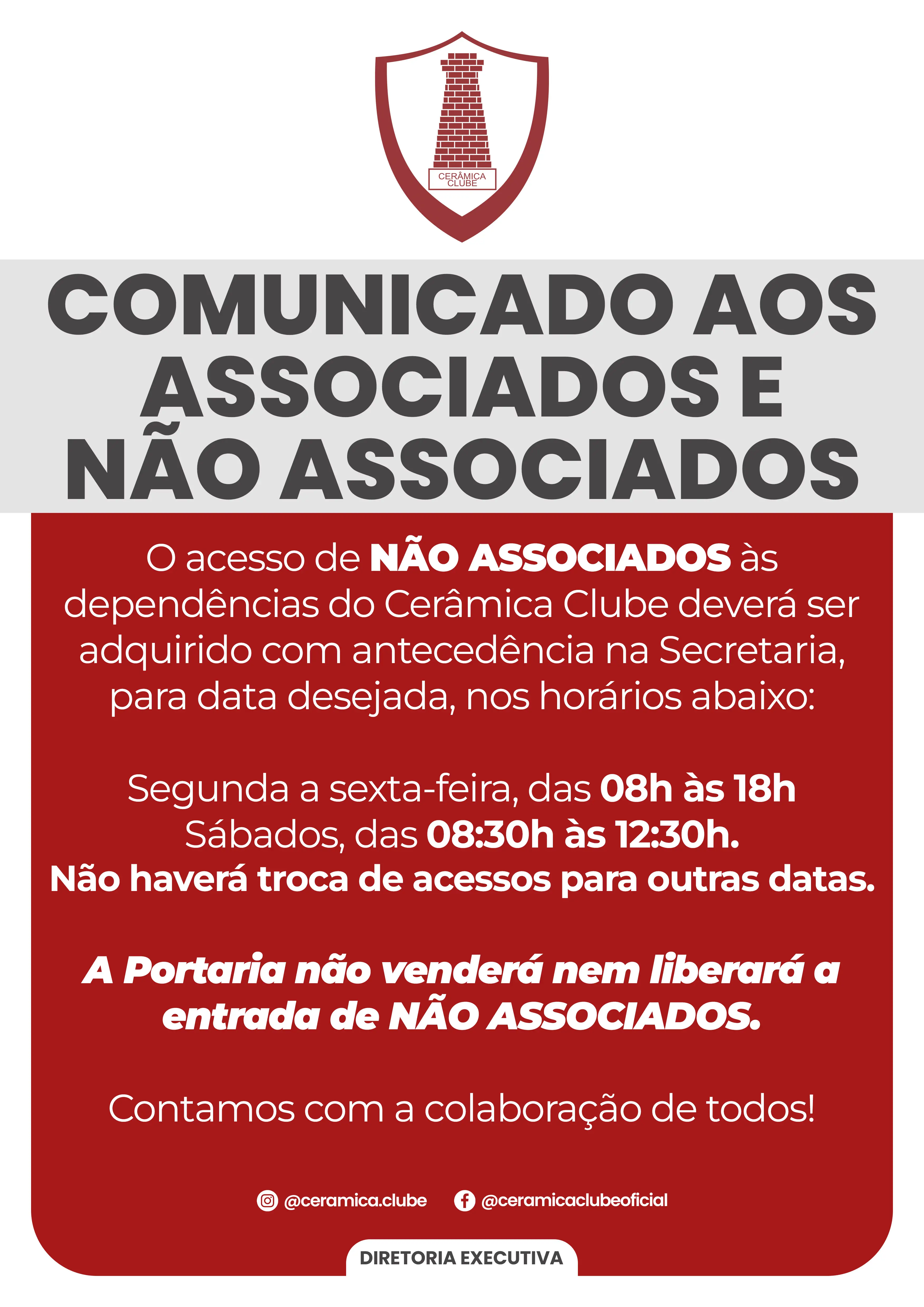 Comunicado – Entrada NÃO associados